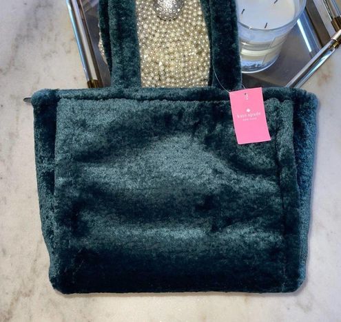 KATE SPADE LARGE ELLA FAUX SHEARLING TOTE IN PEACOCK NWT