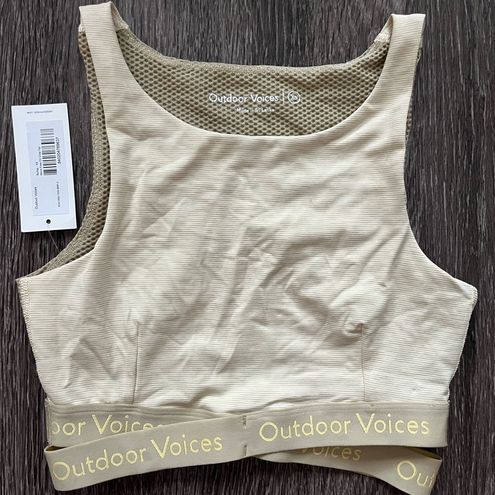 Outdoor Voices Move Free OV Crop Top TechSweat, size L Burlap workout tank