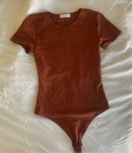 Babaton Aritzia Contour Crew Short Sleeve Bodysuit in Copper