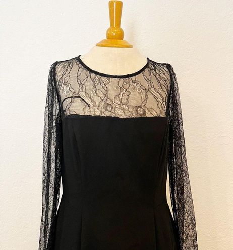 Aidan Mattox Lace Inset Long Sleeve A Line Midi Dress Size 10