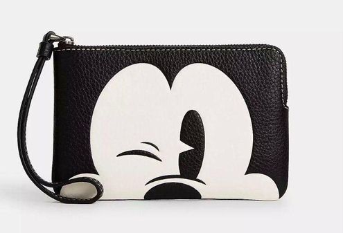 Coach Disney X Corner Zip Wristlet With Wink Mickey Mouse Black