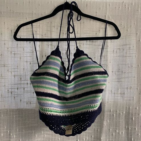 Aerie NWT Textured Crochet Halter Cropped Bra Top XL Blue - $12 New With  Tags - From Karen