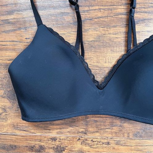 AERIE REAL HAPPY WIRELESS LIGHTLY LINED BLACK LACE BRA SIZE 32D