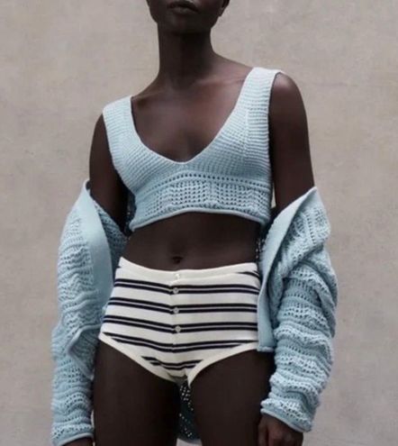 ZARA Light Blue Crochet Knit Bralette Top - $27 - From Mia