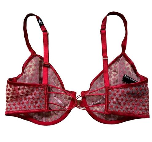 Victoria's Secret Front Closure Starburst Strappy Unlined Demi Bra 38DD RED  Size undefined - $35 New With Tags - From Heather