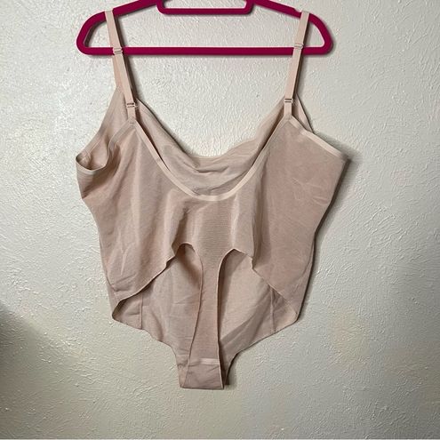 Skims Sheer Sculpt Low Back Thong Bodysuit in Clay - Depop