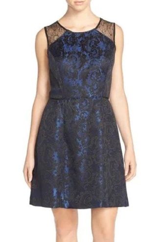 Dresses Aidan Mattox Brocade Blue Black Cocktail Dress Size 4