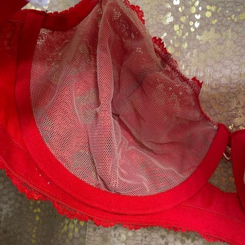 Savage X Fenty Red Candy Hearts Unlined Lace Balconette Bra 38DD Size  undefined - $32 - From Jessica