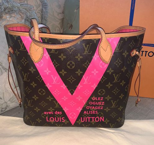 Louis Vuitton, Bags, Louis Vuitton Neverfull Mm Limited Edition V Pink  Brown