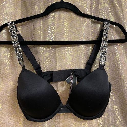 Victoria's Secret Black Push-Up Padded Shine Strap Rhinestone Bra 34D Size  undefined - $41 - From Jessica