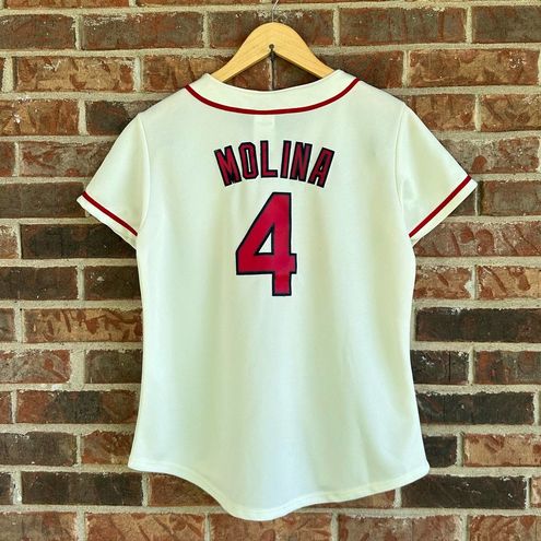 Women's St. Louis Cardinals #4 Yadier Molina Authentic White/Pink