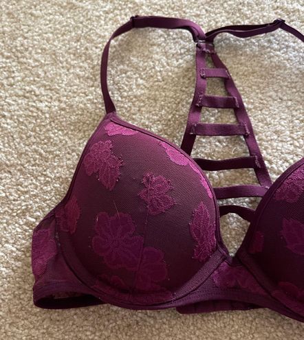 PINK - Victoria's Secret Purple Lace Floral Bra Size 34 B - $15