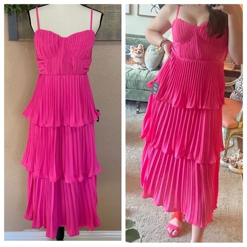 Cascading Crush Hot Pink Tiered Bustier Midi Dress