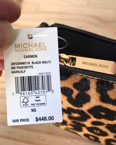 Michael Kors Carmen Small Gray Leather Leopard Haircalf Pouchette