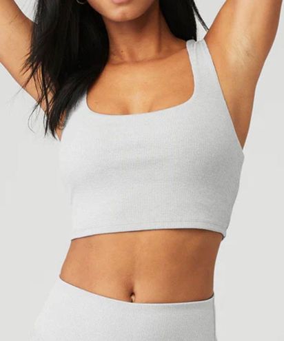 Alo Yoga Alosoft Ribbed Chic Bra Tank Heather Gray - $60 (18% Off