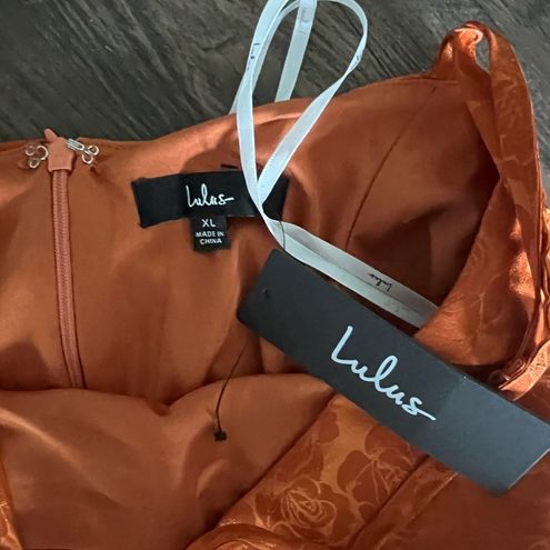 Lulus Lulu's You're My Type Rust Orange Satin Jacquard Midi Slip