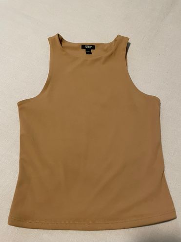 Express  Body Contour Matte High Neck Cropped Tank in Pecan