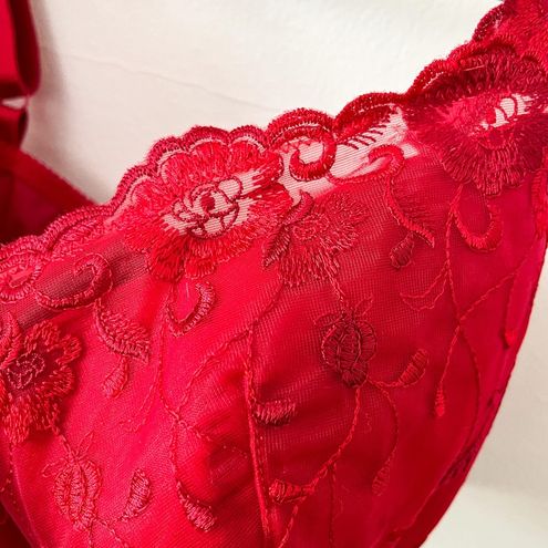 Fashion Bug 44DD Red Floral Embroidered Underwire Bra Size undefined - $14  - From Erika