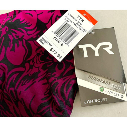 Tyr. DuraFast Elite JUNIPER Aqua ControlFit 1pc Swimsuit Black Purple Sz 8  - $80 - $39 New With Tags - From Deb