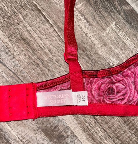 Victoria's Secret Vintage Red Rose Print Satin Bra Size 34C - $29 - From  Cynthia