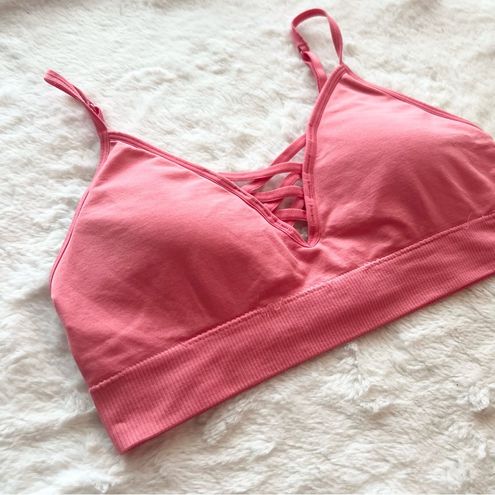 No Boundaries Soft Pink Strappy Lace Up Wireless Bralette Size