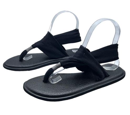 Sanuk Womens Yoga Sling Flat Sandals Size 8 Black Stretch Knit