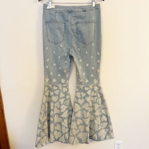 Free People Just Float On Flare Printed Jeans Size 30 Queen of Hearts  Printed