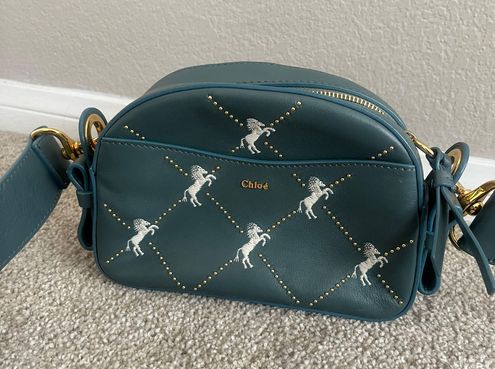Chloe Cloudy Blue Leather Embroidered Horse Belt Bag - Yoogi's Closet
