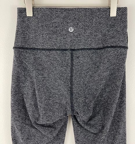 LULULEMON Black Herringbone Knit Wunder Under High Waisted Crop Workout  Leggings