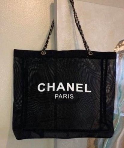 Chanel HOLD black Gift mesh Tote Beach Bag Purse - $228 New With Tags -  From Upcycled