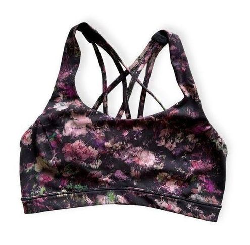 Lululemon Floral Shift Criss-Cross Black Purple Energy Sports Bra