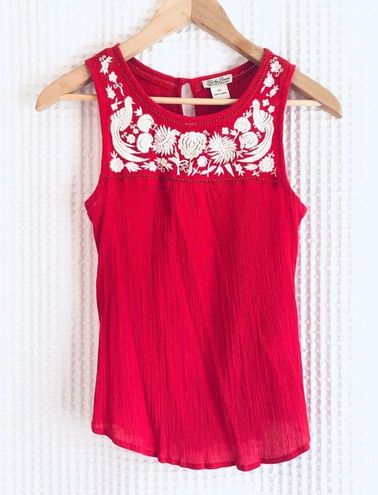 Lucky Brand Red Embroidered Tank Top