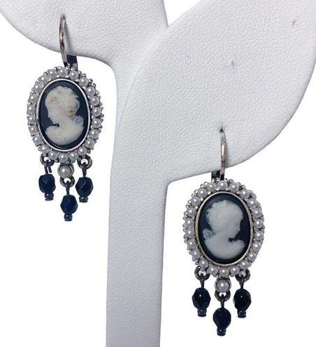 Ben amun Carved Lady cameo Silver Tone Drop Earrings 104 From