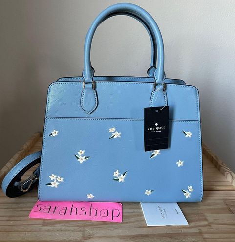 Kate Spade Madison Floral Embroidered Medium Satchel Crossbody Polished Blue