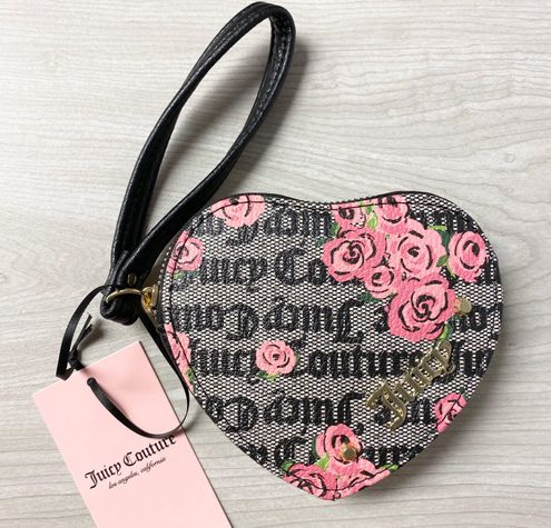 Brand New Juicy Couture Floral Heart Shaped Wristlet Wallet Coin Purse  Pouch Bag