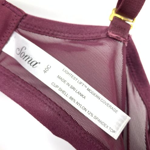 Soma Women's Size 40C Lightest Lift Modern Coverage Full Figure Bra Maroon  - $29 - From Gwen