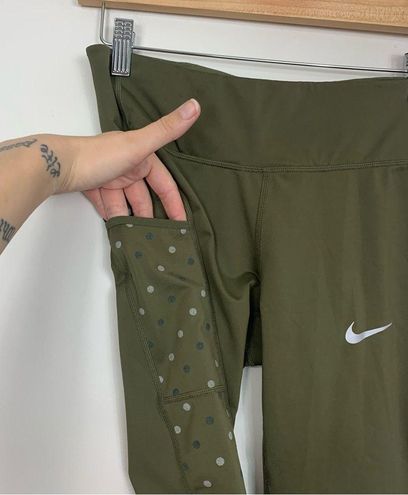 Women's Nike Power Racer Flash Running Tights Olive Green Size Small  930383-355