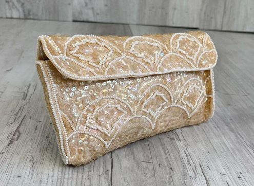 La Regale Vintage Small Gold Beaded Sequin Sparkle Clutch Bag