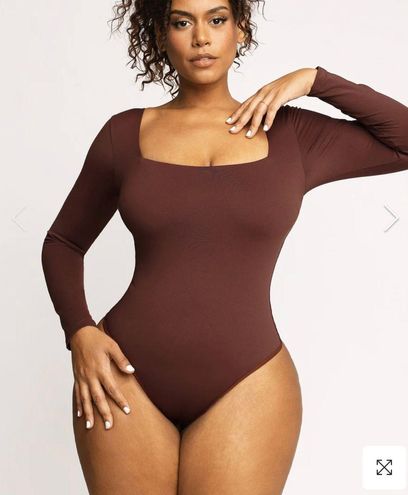 Popilush Contour Long Sleeve Square Neck Bodysuit Brown Size XXL