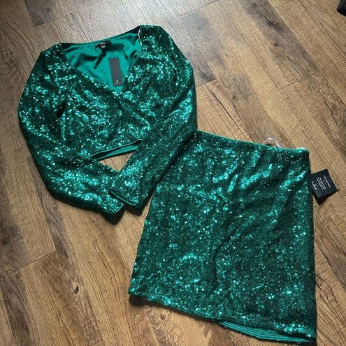 Glitzy Celebration Emerald Green Sequin Two-Piece Mini Dress