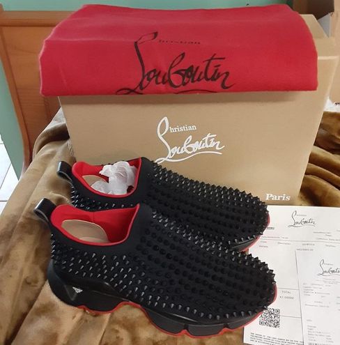 Christian Louboutin Red bottom Sneakers Black Size 7 - $5115 (24