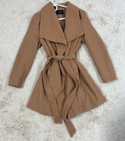 Women's Wide Collar Wrap Coat - Short-Length - Camel - Qinti - The Peruvian  Shop