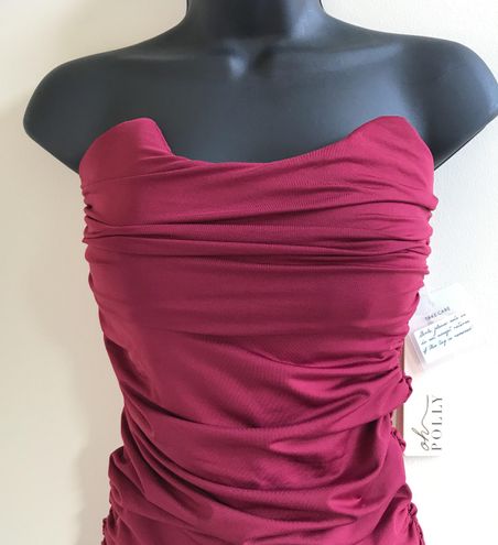 Forever Yours Ruched Bodycon Bandeau Midi Dress in Dark Red