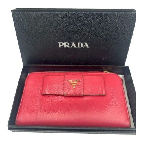 Prada Pink Saffiano Leather Bow Tie Wallet