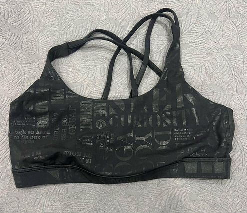 Lululemon Energy Bra 20YR Manifesto Foil Print Black Metallic 20BB Strappy  Size 10 - $40 - From Taylor