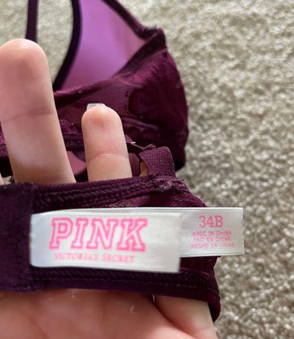 PINK - Victoria's Secret Purple Lace Floral Bra Size 34 B - $15