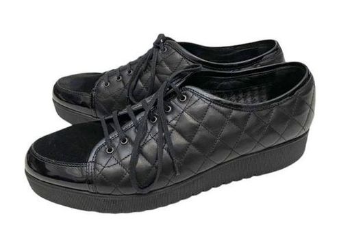 Aquatalia Quilted Black Leather Platform Oxford Sneakers Size 10