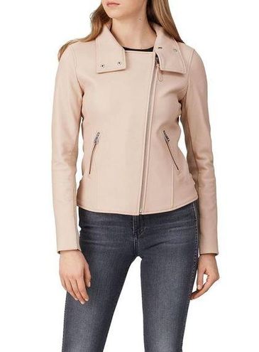 Molly Cropped Leather Moto Jacket Pink Glo