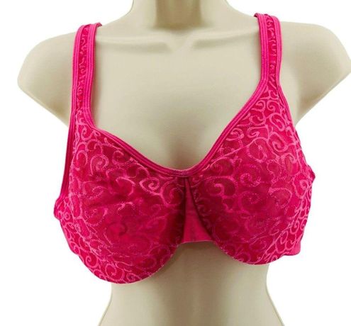 Olga 35090 Sheer Leaves Minimizer Bra Bright Pink 40C Size