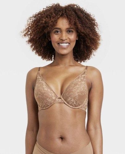 Auden Lace Plunge Push-Up Bra -Brown Women's 40D NWT Tan Size 40 D